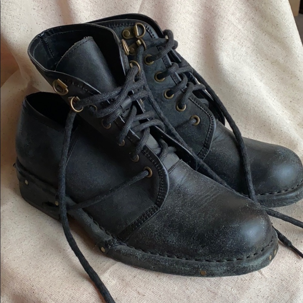 Unique black chunky combat boots